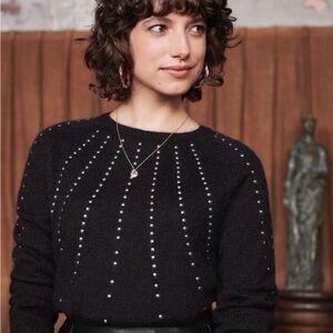 Sezane Black Sweater with studded Detailing